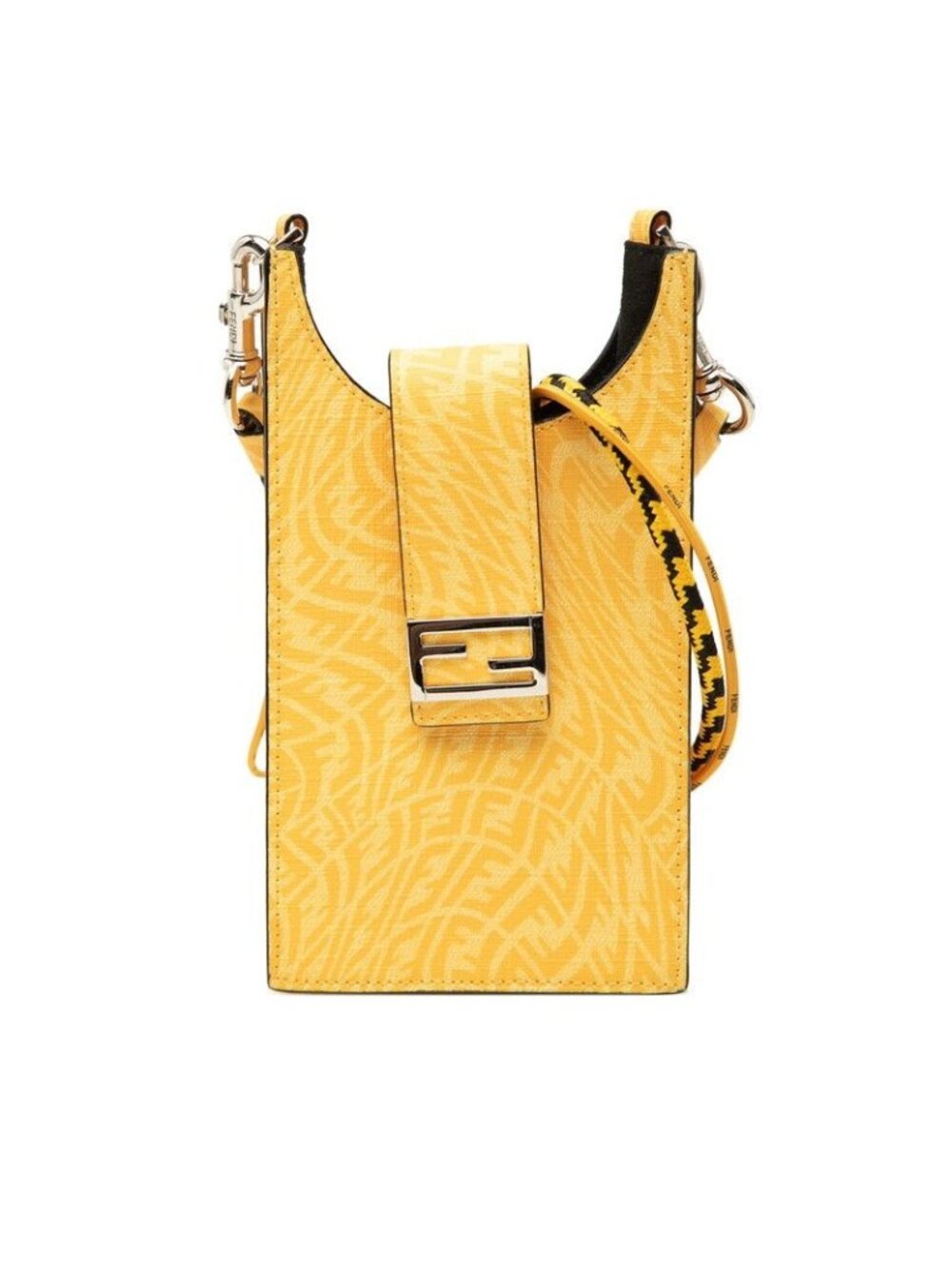 Fendi FF Vertigo Crossbody Shoulder Bag Phone Yellow Leather